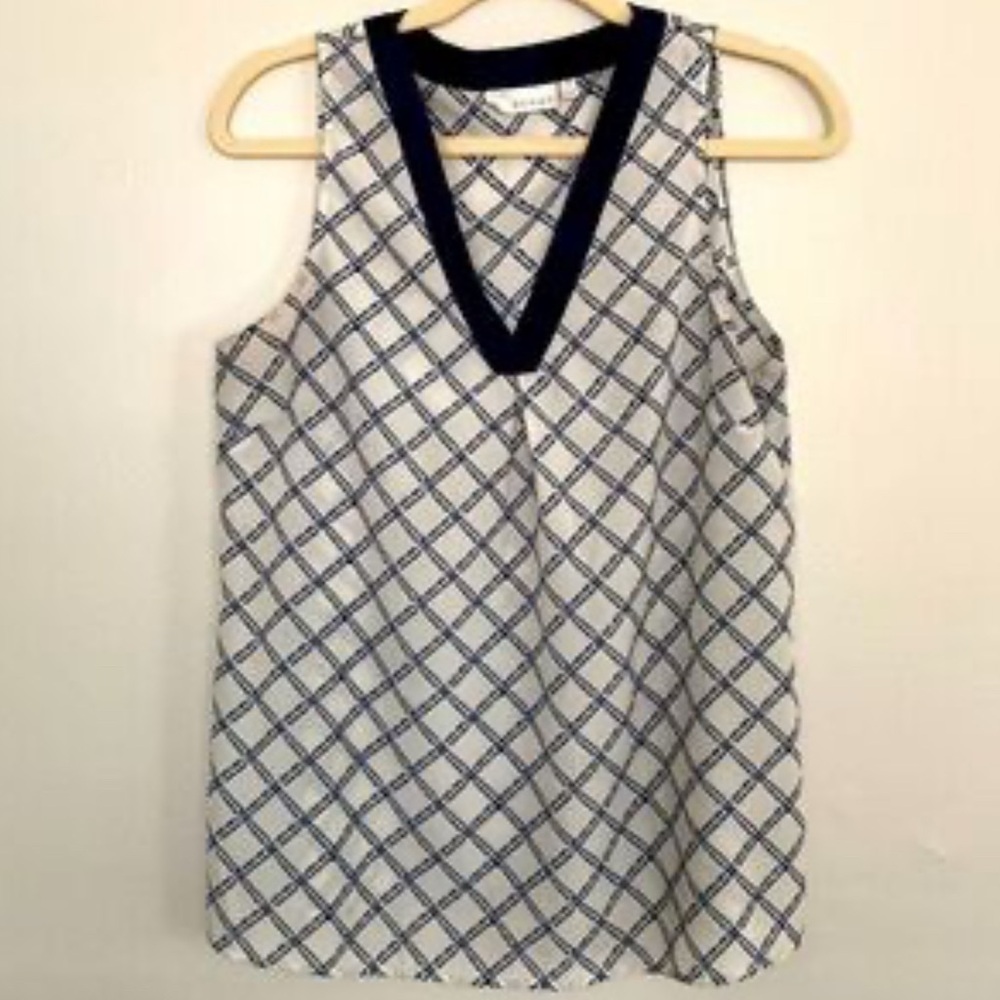 Kenar Navy & White Geometric Sleeveless Blouse (Size S)